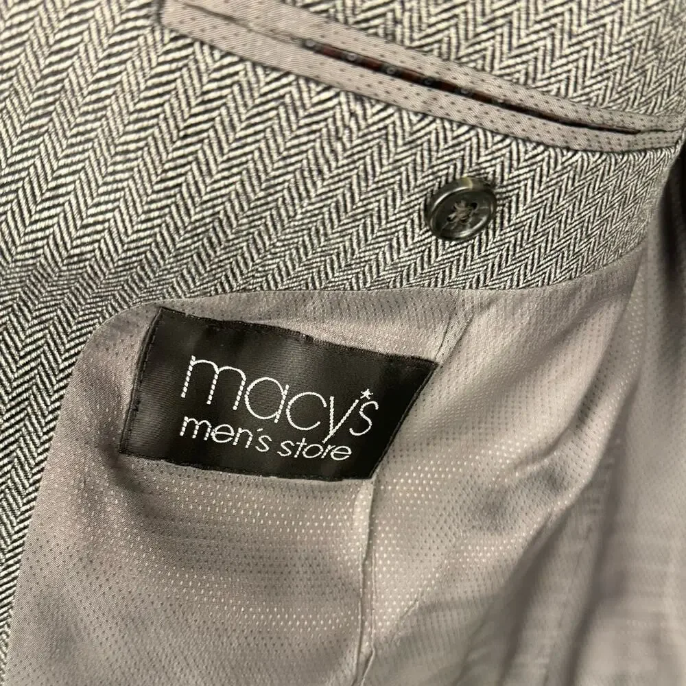 Michael Michael Kors Gray Herringbone Lined‎ Rayon Single Breasted Blazer 46L